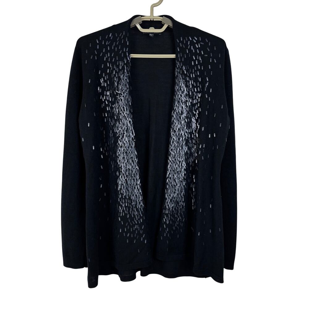 Eileen Fisher Black Sequin Merino Wool Cardigan XS